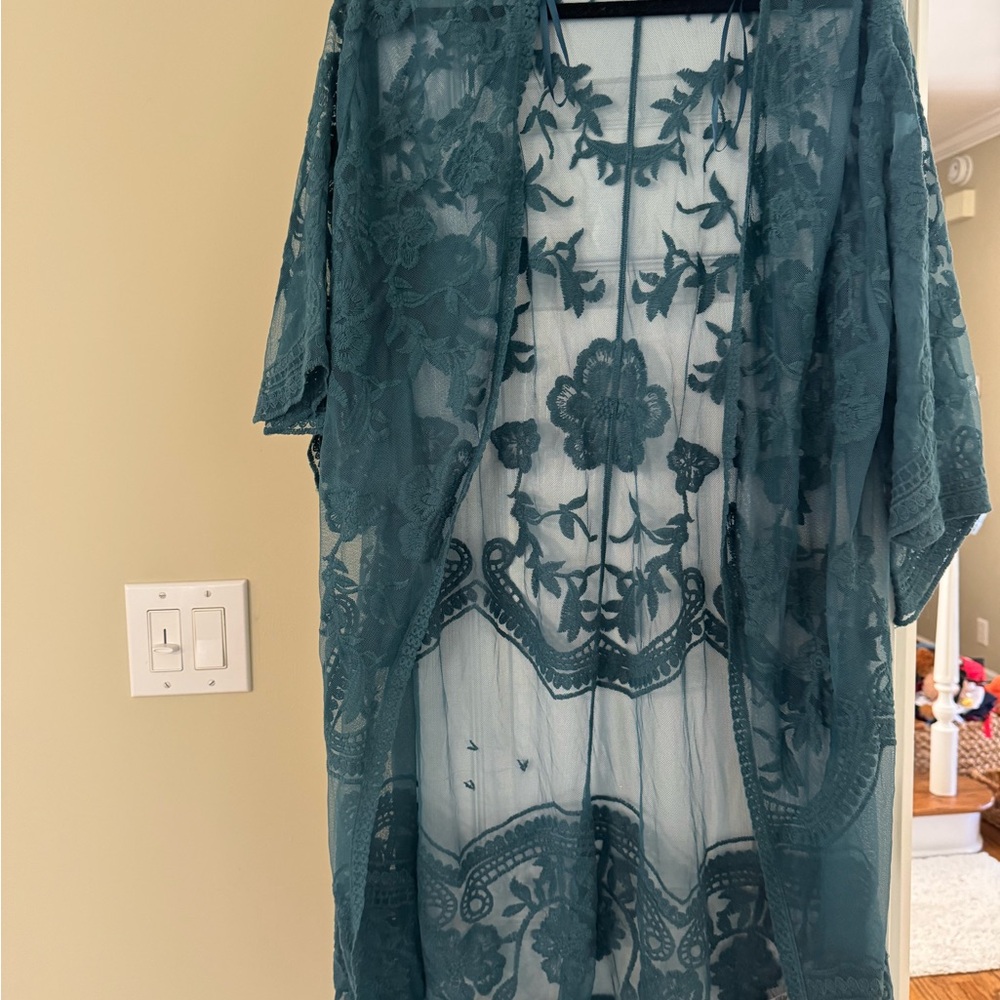 She + Sky Teal Lace Overlay